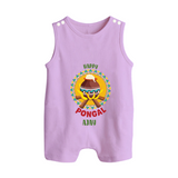 Happy Pongal - Cultural Fest Customized Romper Suit for Babies with Name - LILAC - 0 - 5 Months Old (Chest 18")