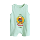 Happy Pongal - Cultural Fest Customized Romper Suit for Babies with Name - MINT GREEN - 0 - 5 Months Old (Chest 18")