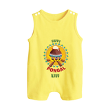 Happy Pongal - Cultural Fest Customized Romper Suit for Babies with Name - PASTEL YELLOW - 0 - 5 Months Old (Chest 18")