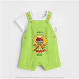 Happy Pongal - Cultural Fest Customized Dungaree Set for Kids with Name - GREEN - 0 - 5 Months Old (Chest 18")