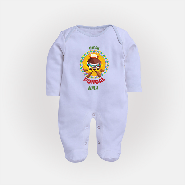 Happy Pongal - Cultural Fest Customized Sleep Suit for Babies with Name - BABY BLUE - New Born (Chest 7.5")