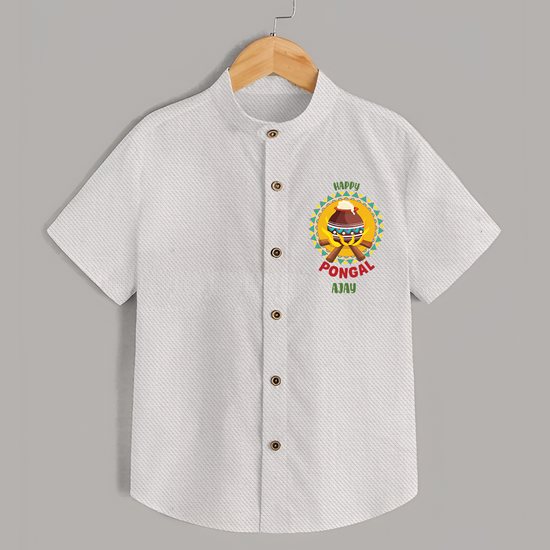 Happy Pongal - Cultural Fest Customized Shirt for Kids with Name - WHITE - 0 - 6 Months Old (Chest 23")