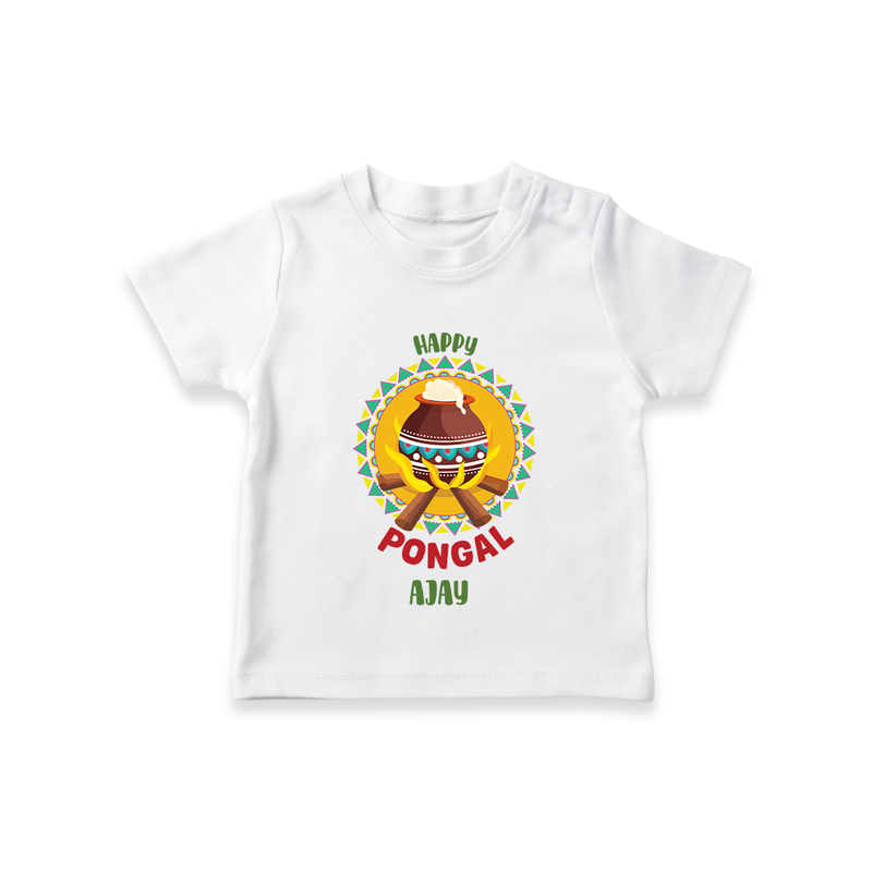 Happy Pongal - Cultural Fest Customized T-Shirt for Kids with Name - WHITE - 0-5 Months Old (Chest 17")