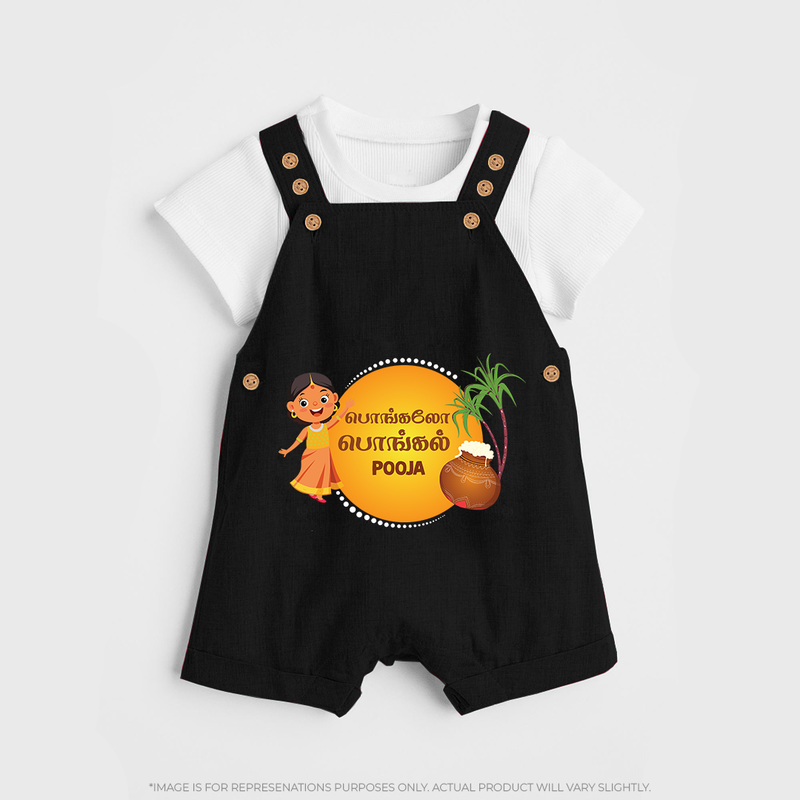 Pongalo Pongal - Harvest Time Fun Customized Dungaree Set for Kids with Name - BLACK - 0 - 5 Months Old (Chest 18")