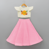 Pongalo Pongal - Harvest Time Fun Customized Crop Top And Skirt for Kids with Name - PINK - 6 - 9 Months Old (Chest 20" , Frock Waist 20")