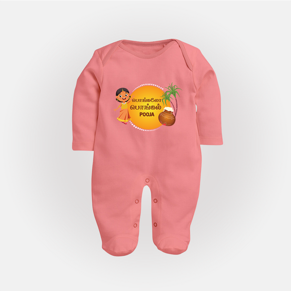 Pongaloo Pongal Tamil Girl Edition Personalized Kids Fullbody Suit - PEACH - New Born (Chest 7.5")