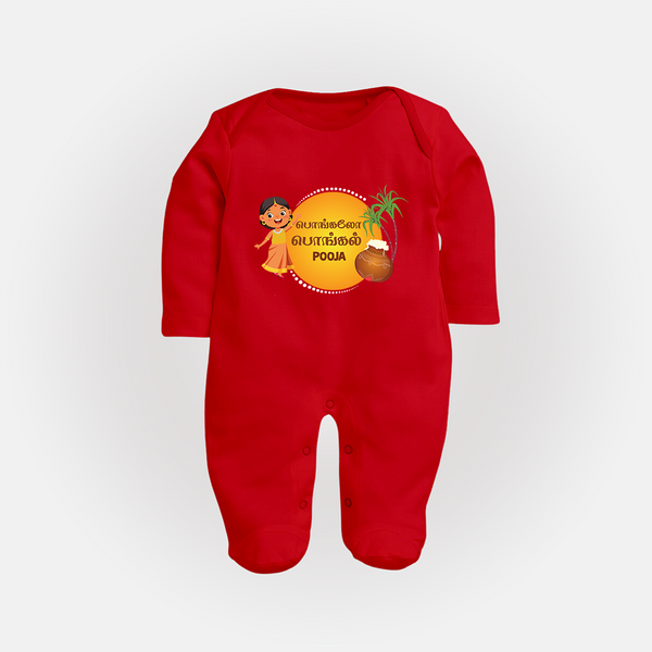 Pongaloo Pongal Tamil Girl Edition Personalized Kids Fullbody Suit - RED - New Born (Chest 7.5")