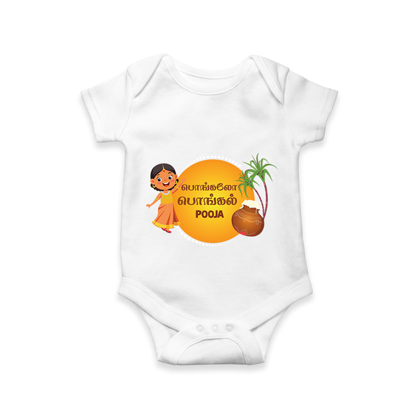 Pongalo Pongal - Harvest Time Fun Customized Romper for Babies with Name - WHITE - 0 - 3 Months Old (Chest 16")