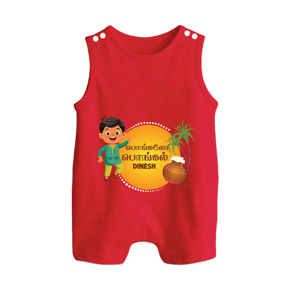 Pongaloo Pongal Tamil Boy Edition Personalized Kids Romper Suit - RED - 0 - 5 Months Old (Chest 18")