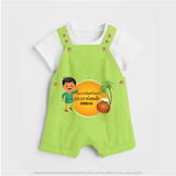 Pongalo Pongal - Festival Vibes Customized Dungaree Set for Kids with Name - GREEN - 0 - 5 Months Old (Chest 18")