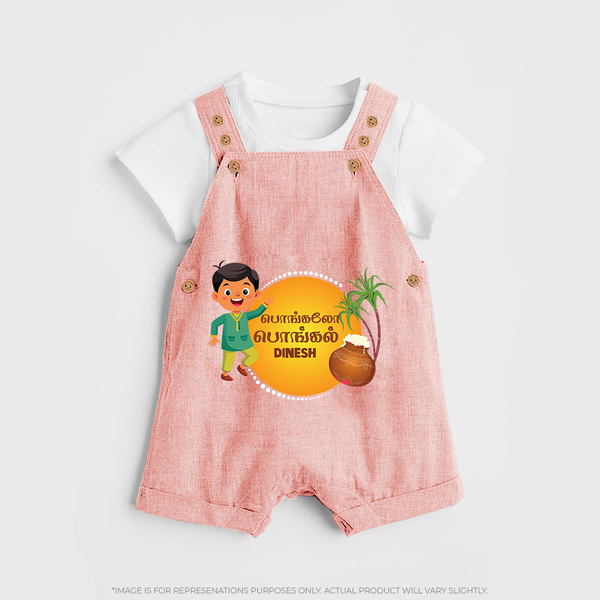 Pongaloo Pongal Tamil Boy Edition Personalized Kids Dungaree - PEACH - 0 - 5 Months Old (Chest 18")