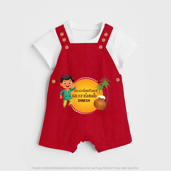 Pongaloo Pongal Tamil Boy Edition Personalized Kids Dungaree - RED - 0 - 5 Months Old (Chest 18")