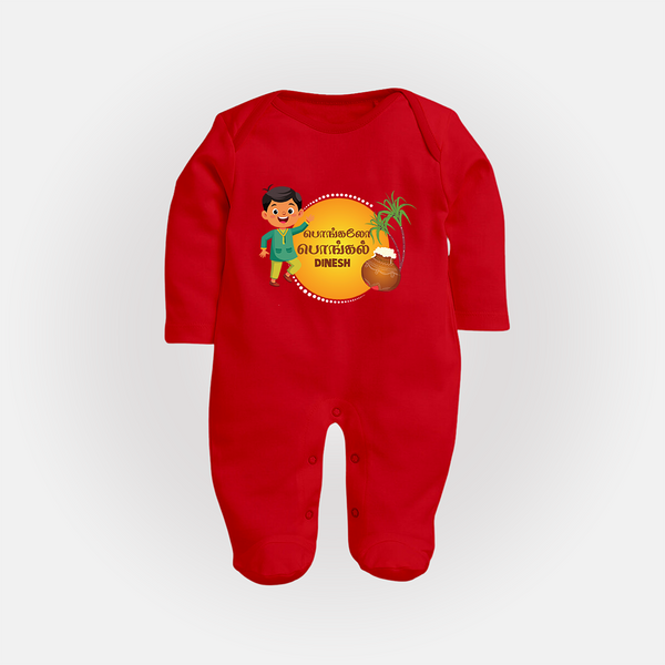 Pongaloo Pongal Tamil Boy Edition Personalized Kids Fullbody Suit - RED - New Born (Chest 7.5")