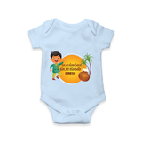 Pongalo Pongal - Festival Vibes Customized Romper for Babies with Name - BABY BLUE - 0 - 3 Months Old (Chest 16")