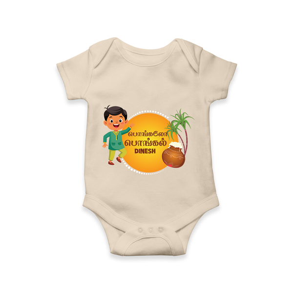 Pongalo Pongal - Festival Vibes Customized Romper for Babies with Name - IVORY - 0 - 3 Months Old (Chest 16")