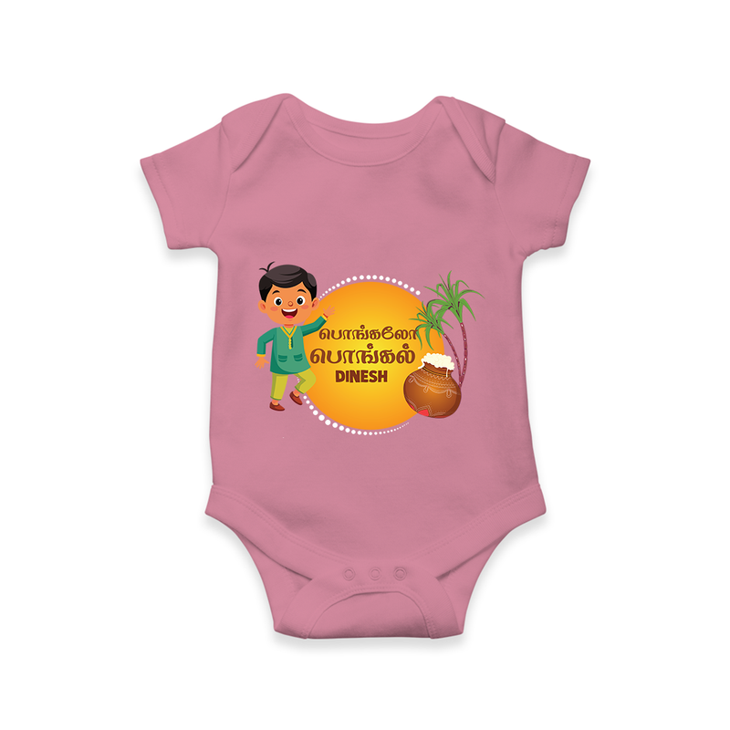 Pongalo Pongal - Festival Vibes Customized Romper for Babies with Name - ONION - 0 - 3 Months Old (Chest 16")