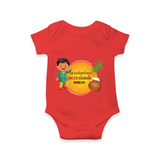 Pongalo Pongal - Festival Vibes Customized Romper for Babies with Name - RED - 0 - 3 Months Old (Chest 16")