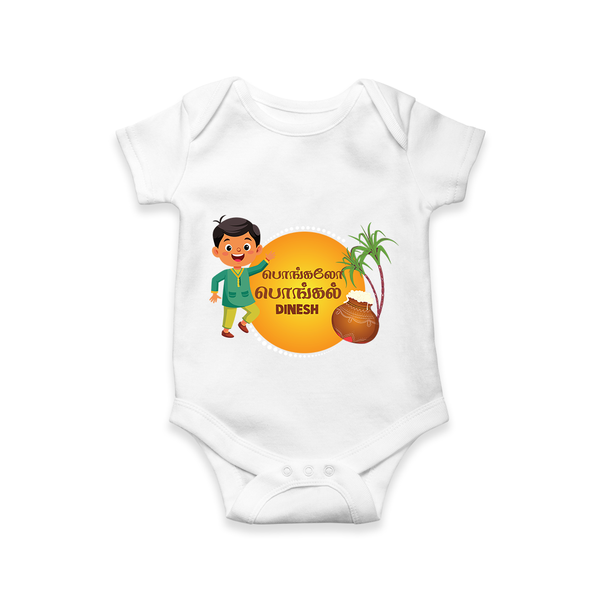 Pongaloo Pongal Tamil Boy Edition Personalized Kids Romper - WHITE - New Born (Chest 14")