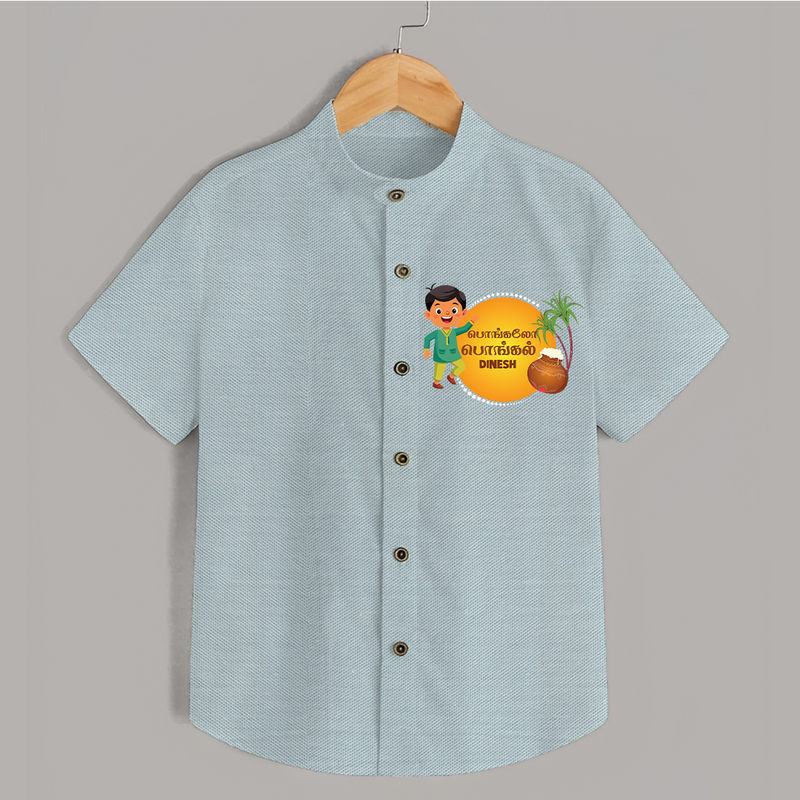 Pongalo Pongal - Festival Vibes Customized Shirt for Kids with Name - ARCTIC BLUE - 0 - 6 Months Old (Chest 23")