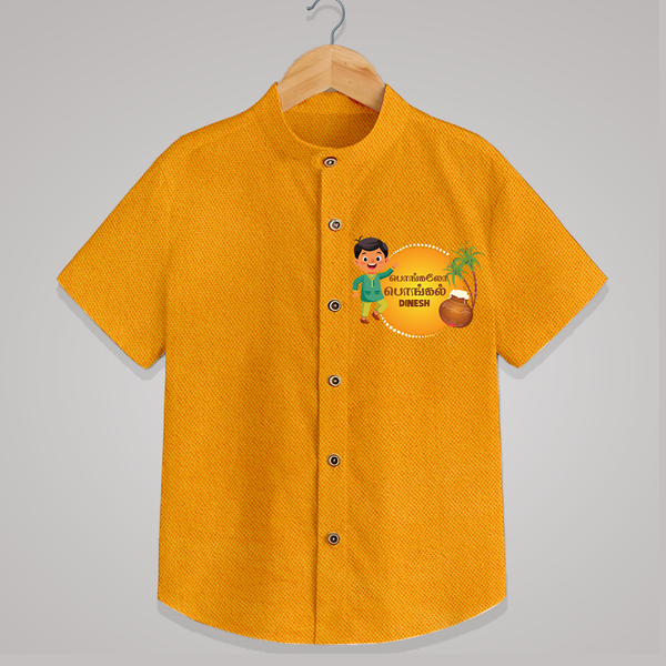 Pongaloo Pongal Tamil Boy Edition Personalized Kids Shirt - CHROME YELLOW - 0 - 6 Months Old (Chest 23")