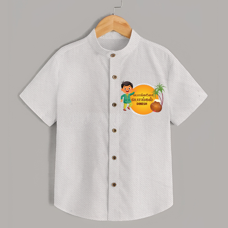 Pongalo Pongal - Festival Vibes Customized Shirt for Kids with Name - WHITE - 0 - 6 Months Old (Chest 23")