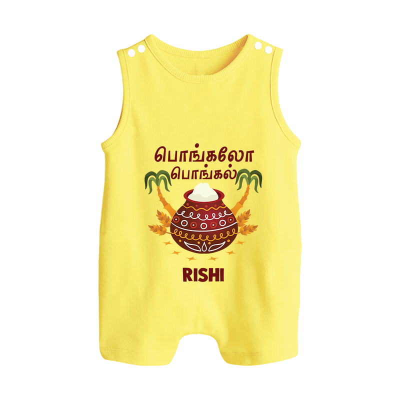 Pongalo Pongal - Sunshine Harvest Customized Romper Suit for Babies with Name - PASTEL YELLOW - 0 - 5 Months Old (Chest 18")