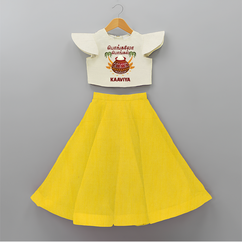 Pongalo Pongal - Sunshine Harvest Customized Crop Top And Skirt for Kids with Name - YELLOW - 6 - 9 Months Old (Chest 20" , Frock Waist 20")