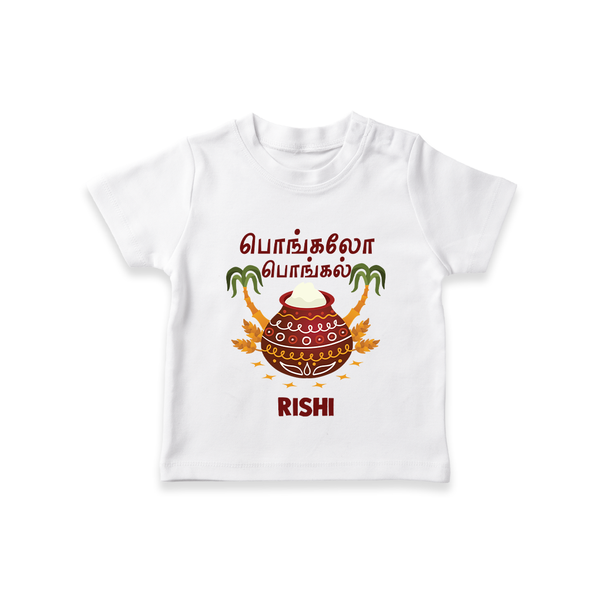 Pongalo Pongal - Sunshine Harvest Customized T-Shirt for Kids with Name - WHITE - 0-5 Months Old (Chest 17")