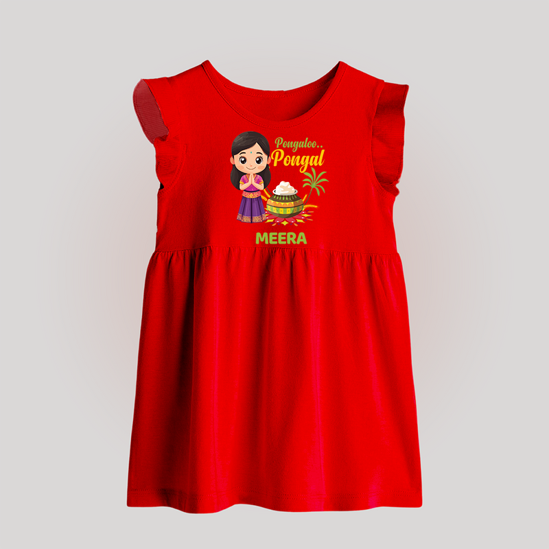 Pongalo Pongal - Little Traditions Customized Baby Frock for Babies with Name - RED - 0 - 3 Months Old (Chest 17")