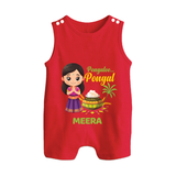 Pongaloo Pongal Tamil Girl Edition – Custom Kids Romper Suit  - RED - 0 - 5 Months Old (Chest 18")