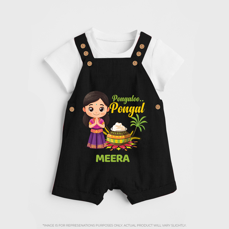 Pongalo Pongal - Little Traditions Customized Dungaree Set for Kids with Name - BLACK - 0 - 5 Months Old (Chest 18")