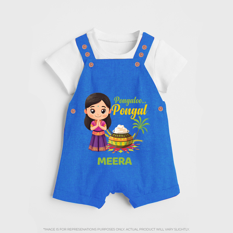 Pongalo Pongal - Little Traditions Customized Dungaree Set for Kids with Name - COBALT BLUE - 0 - 5 Months Old (Chest 18")