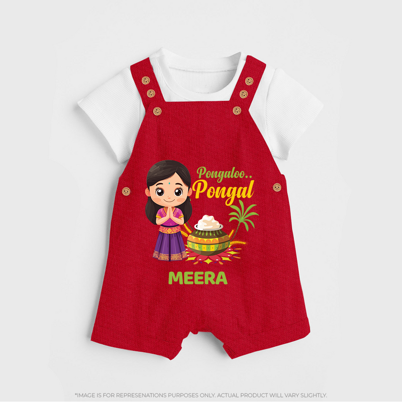 Pongalo Pongal - Little Traditions Customized Dungaree Set for Kids with Name - RED - 0 - 5 Months Old (Chest 18")