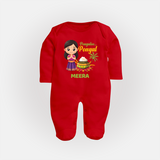 Pongaloo Pongal Tamil Girl Edition – Custom Kids Fullbody Suit  - RED - New Born (Chest 7.5")