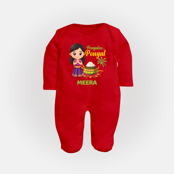 Pongaloo Pongal Tamil Girl Edition – Custom Kids Fullbody Suit  - RED - New Born (Chest 7.5")