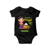 Pongalo Pongal - Little Traditions Customized Romper for Babies with Name - BLACK - 0 - 3 Months Old (Chest 16")