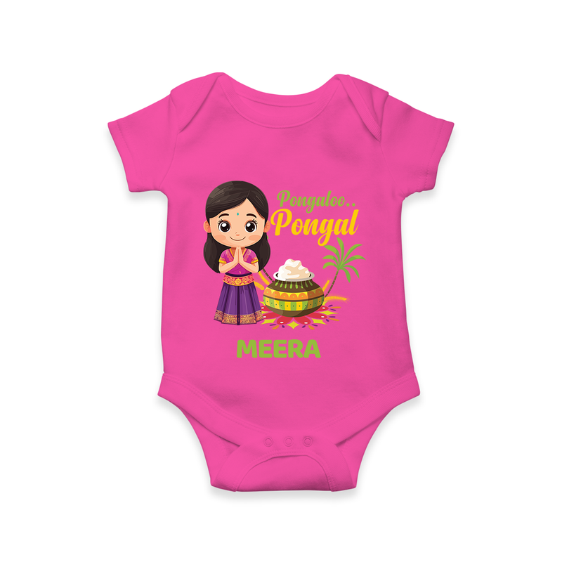 Pongalo Pongal - Little Traditions Customized Romper for Babies with Name - HOT PINK - 0 - 3 Months Old (Chest 16")