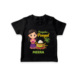 Pongalo Pongal - Little Traditions Customized T-Shirt for Kids with Name - BLACK - 0-5 Months Old (Chest 17")