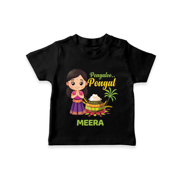 Pongaloo Pongal Tamil Girl Edition – Custom Kids T-Shirt  - BLACK - 0-5 Months Old (Chest 17")