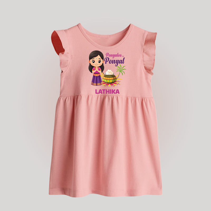 Pongalo Pongal - Little Traditions Customized Baby Frock for Babies with Name - BABY PINK - 0 - 3 Months Old (Chest 17")