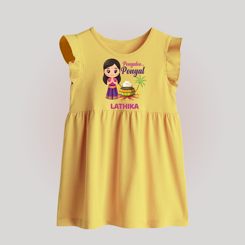 Pongalo Pongal - Little Traditions Customized Baby Frock for Babies with Name - YELLOW - 0 - 3 Months Old (Chest 17")