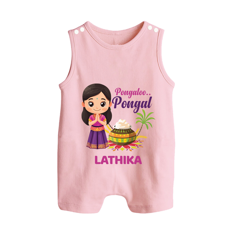 Pongalo Pongal - Little Traditions Customized Romper Suit for Babies with Name - BABY PINK - 0 - 5 Months Old (Chest 18")