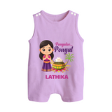 Pongalo Pongal - Little Traditions Customized Romper Suit for Babies with Name - LILAC - 0 - 5 Months Old (Chest 18")