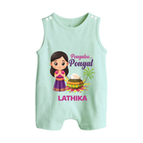 Pongalo Pongal - Little Traditions Customized Romper Suit for Babies with Name - MINT GREEN - 0 - 5 Months Old (Chest 18")