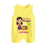 Pongalo Pongal - Little Traditions Customized Romper Suit for Babies with Name - PASTEL YELLOW - 0 - 5 Months Old (Chest 18")