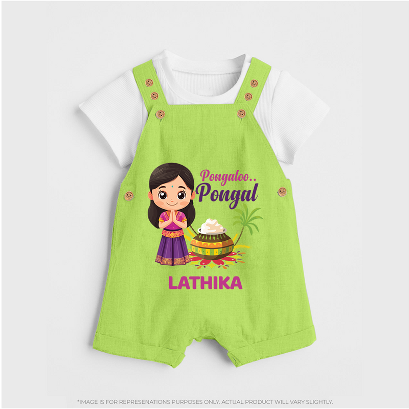 Pongalo Pongal - Little Traditions Customized Dungaree Set for Kids with Name - GREEN - 0 - 5 Months Old (Chest 18")