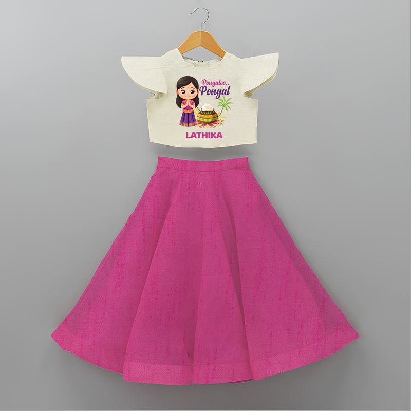 Pongalo Pongal - Little Traditions Customized Crop Top And Skirt for Kids with Name - FUSCHIA - 6 - 9 Months Old (Chest 20" , Frock Waist 20")