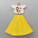 Pongalo Pongal - Little Traditions Customized Crop Top And Skirt for Kids with Name - YELLOW - 6 - 9 Months Old (Chest 20" , Frock Waist 20")