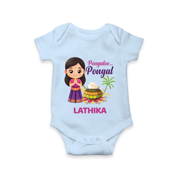 Pongaloo Pongal Tamil Girl Edition – Custom Kids Romper  - BABY BLUE - New Born (Chest 14")