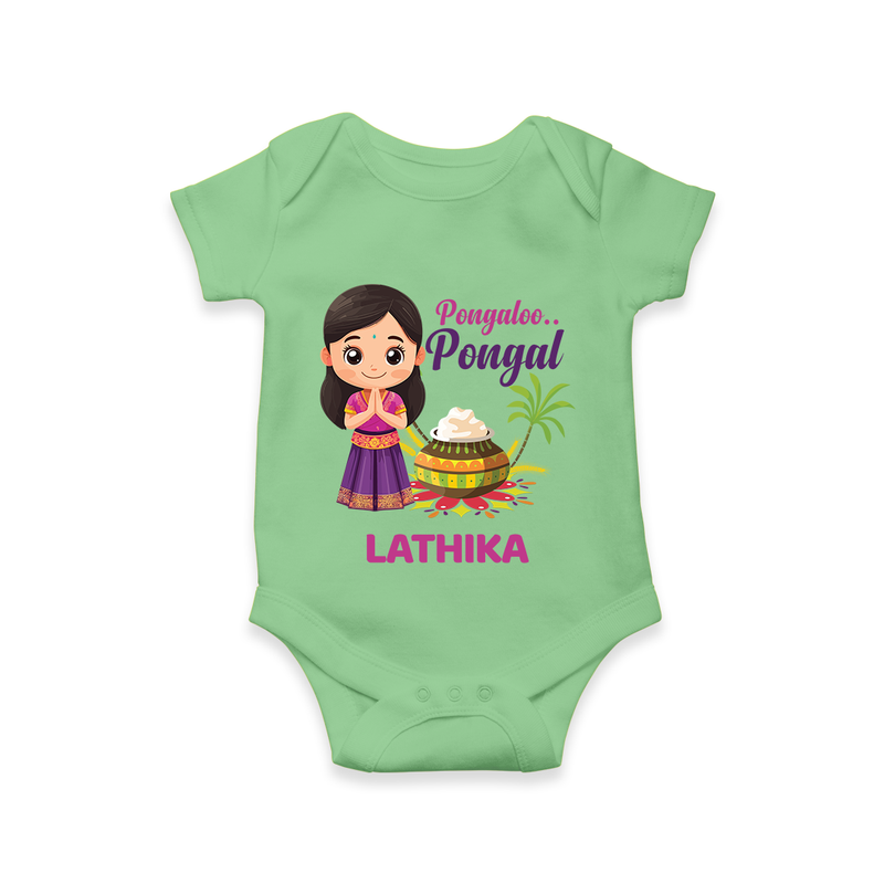 Pongalo Pongal - Little Traditions Customized Romper for Babies with Name - GREEN - 0 - 3 Months Old (Chest 16")